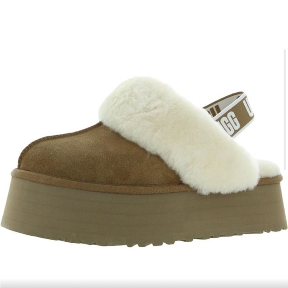 Ugg Womens Funkette Tan Suede Shearling Slingback Slip-On Slippers Shoes - Picture 6 of 10